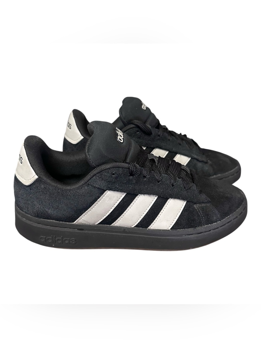 Adidas Grand Court Suede Men’s Black White 3-Stripe Sneakers Size 8